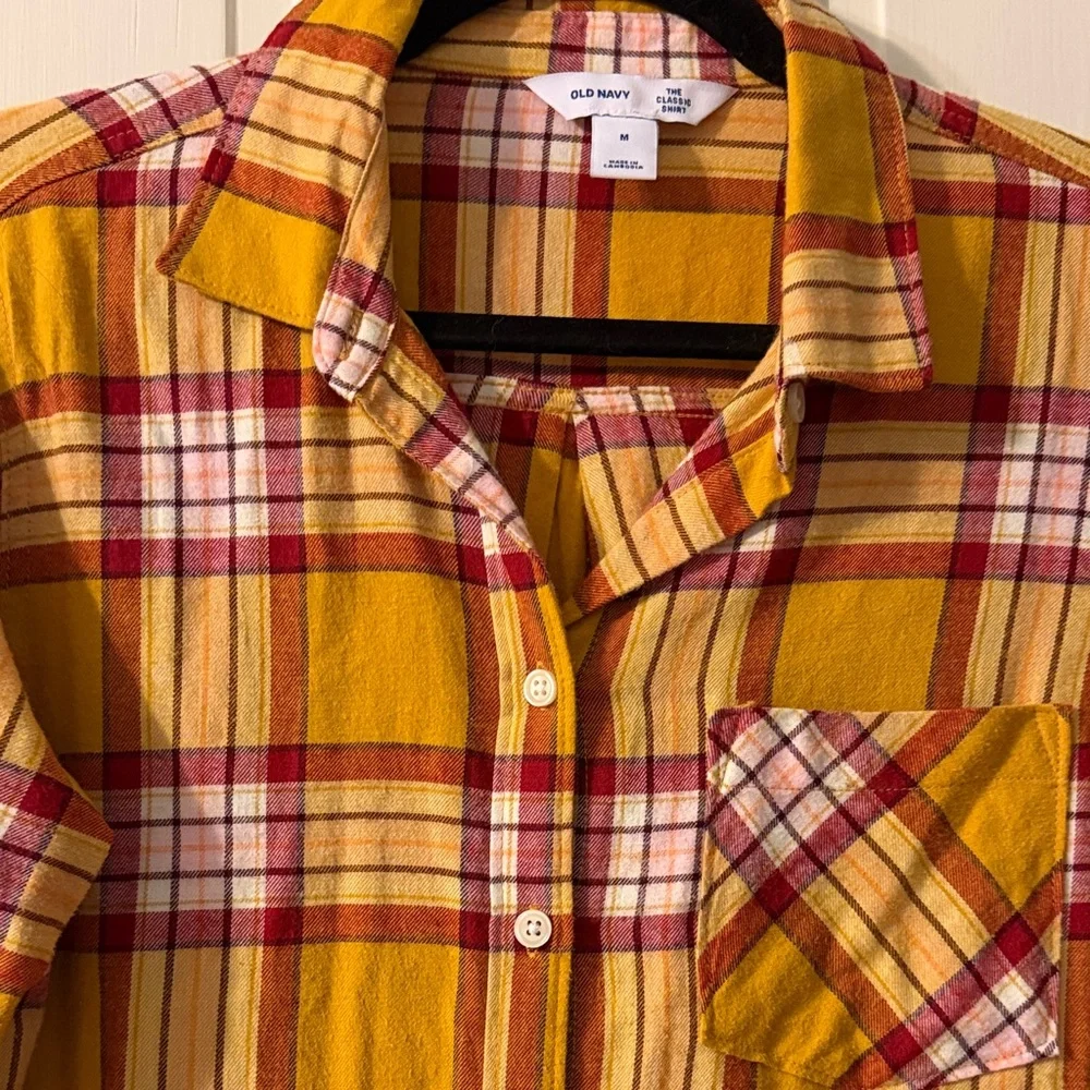 Old Navy The Classic Shirt Yellow Plaid Button-Down Shirt - Picture 4 of 5